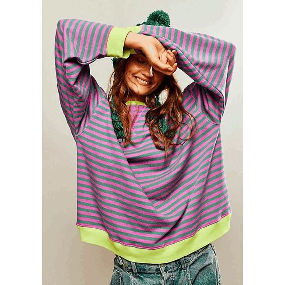 Free People Tops - Free People Classic Striped Oversized Crewneck Sweatshirt Women's Medium